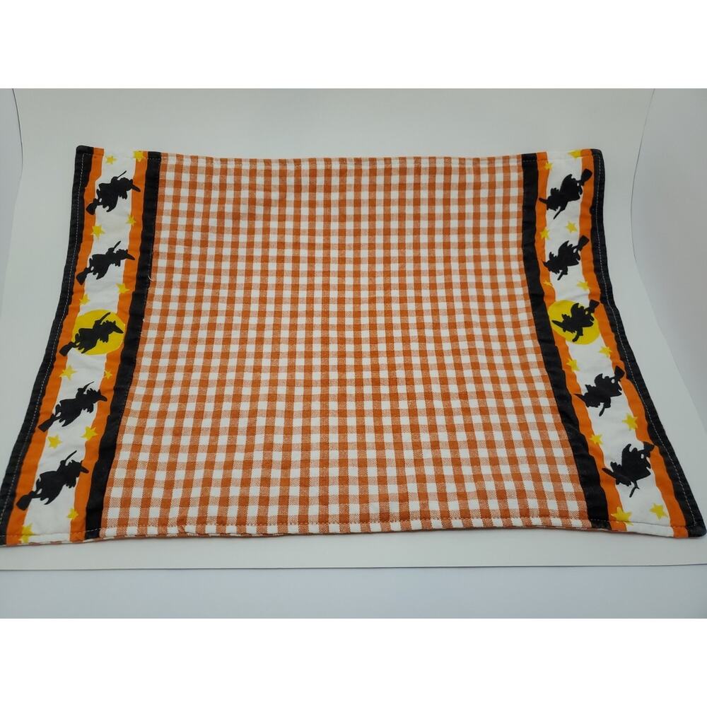 matching Set 6 Halloween Placemats Witches Moons Stars Orange Black Reversible